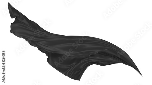 Beautiful flowing fabric of black wavy silk or satin. 3d rendering image.