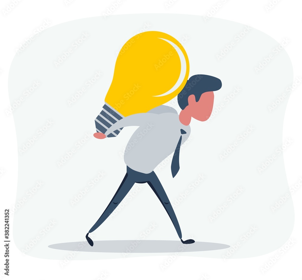 casual businessman with business idea light bulb on his back. Stock vector illustration for poster, greeting card, website, ad, business presentation, advertisement design. casual businessman with business idea light bulb on his back. Stock vector illustration for poster, greeting card, website, ad, business presentation, advertisement design.