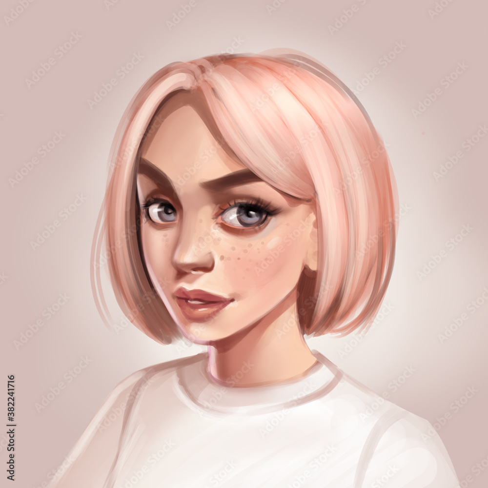 Beautiful woman portrait in digital illustration. Stylish original graphics portrait with beautiful young attractive girl model. Digital sketch avatar. Beautiful woman portrait in digital illustration. Stylish original graphics portrait with beautiful young attractive girl model. Digital sketch avatar.