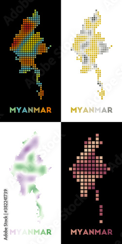 Myanmar map. Collection of map of Myanmar in dotted style. Borders of the country filled with rectangles for your design. Vector illustration. photo