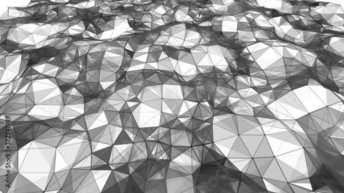 White and grey polygonal geometric background, triangle texture. Connecting dots and lines in triangle polygonal structure. Illustration for branding, science,graphic design. Vector llustration.