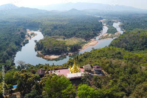 Aerial by drone of the Shwemawdaw Paya and the Ye River, Kyaing Ywar near Ye, Mon state photo