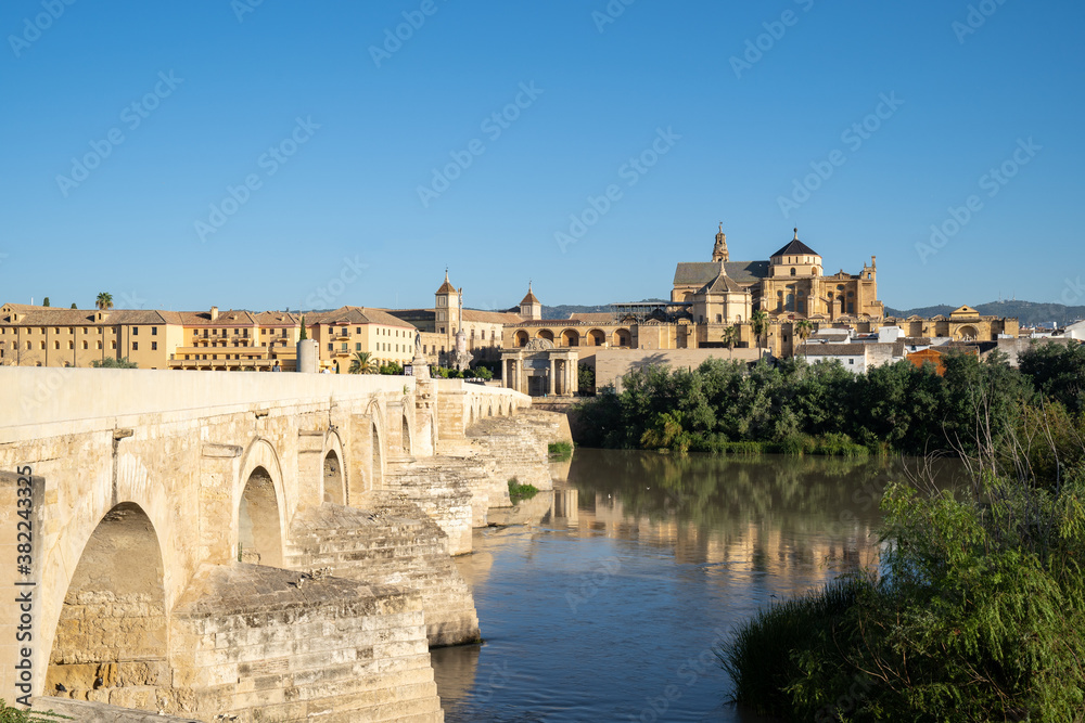 The Roman Bridge (Puente Romano) and The Great Mosque of Cordoba on a sunny day, Cordoba, Andalusia, Spain The Roman Bridge (Puente Romano) and The Great Mosque of Cordoba on a sunny day, Cordoba, Andalusia, Spain