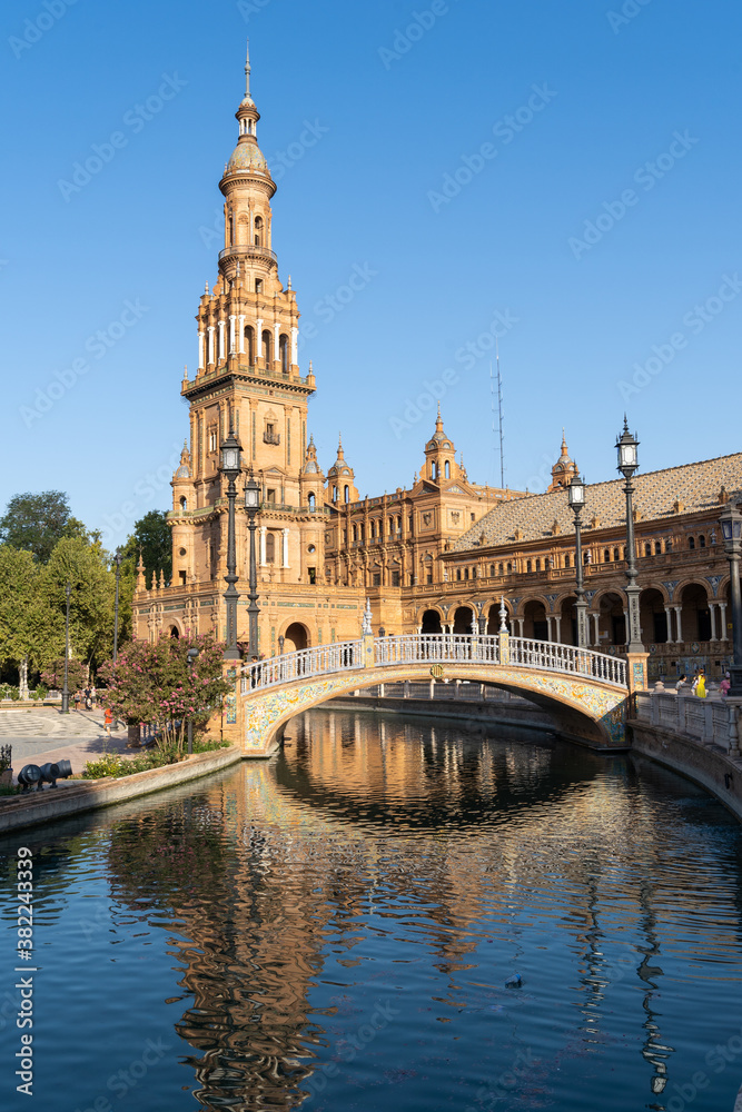 The North Tower of Plaza de Espana, Parque de Maria Luisa, Seville, Andalusia, Spain The North Tower of Plaza de Espana, Parque de Maria Luisa, Seville, Andalusia, Spain