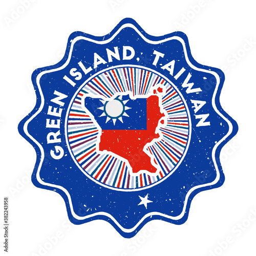 Green Island, Taiwan round grunge stamp with island map and country flag. Vintage badge with circular text and stars, vector illustration.