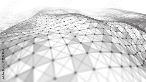 White and grey polygonal geometric background, triangle texture. Connecting dots and lines in triangle polygonal structure. Illustration for branding, science,graphic design. 3d rendering.