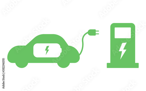 Electrical charging station sign. Electric car refueling icon symbol. Green hybrid vehicles charging point