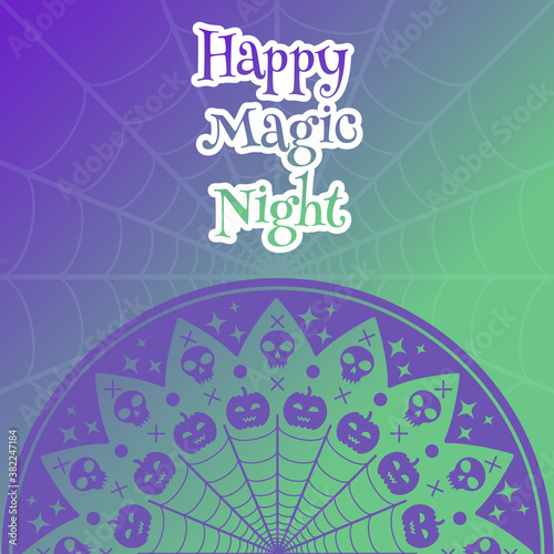 Happy magic night greeting card. Halloween celebration template illustration