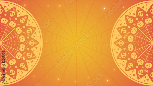 Halloween background illustration. Skulls and pumpkins on orange gradient color