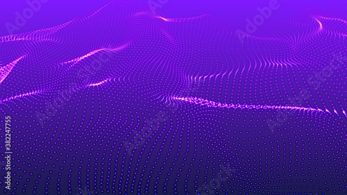 Futuristic illustration. 3D glowing abstract digital particles background. Vector wave pattern. Flowing particle.Waves with particles on dark background.