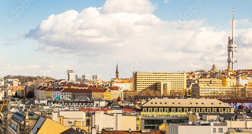 Czech Republic Prague March 2017. View of the roofs on a sunny day europe tv tower cityscape