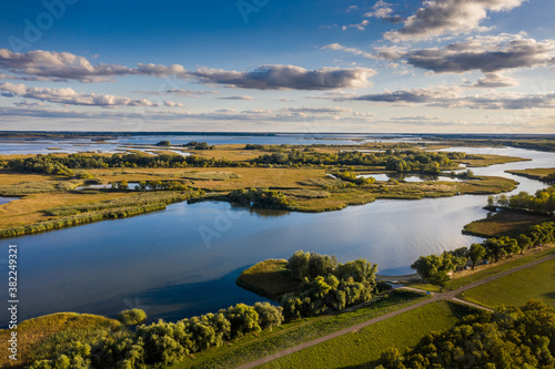 Fototapeta Naklejka Na Ścianę i Meble -  Hungary - Tisza lake at Poroszló city from the air