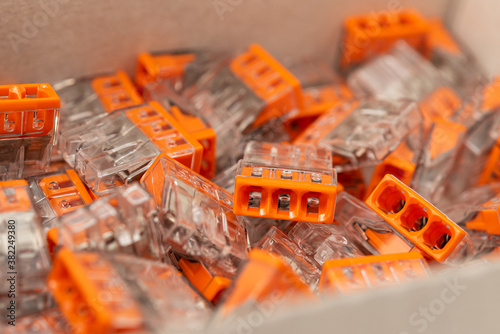 Electrical components. Terminal block connector pairs in a box photo