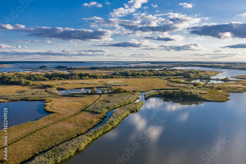 Hungary - Tisza lake at Poroszl   city from the air