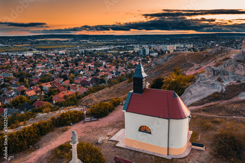 Hungary - Budaörs - Old small church on the hill at sunset