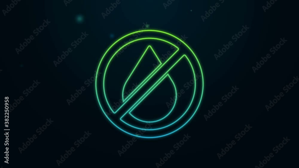 Glowing neon line Water drop forbidden icon isolated on black background. No water sign. 4K Video motion graphic animation Glowing neon line Water drop forbidden icon isolated on black background. No water sign. 4K Video motion graphic animation