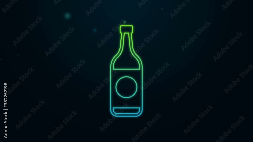 Glowing neon line Beer bottle icon isolated on black background. 4K Video motion graphic animation Glowing neon line Beer bottle icon isolated on black background. 4K Video motion graphic animation