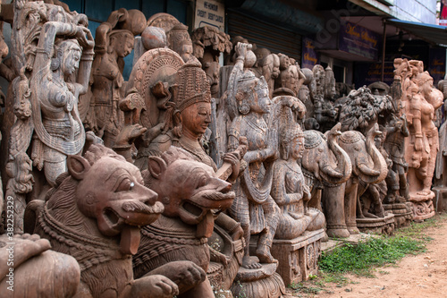 Several stone sculptures on display in Bhubaneswar, Odisha, India