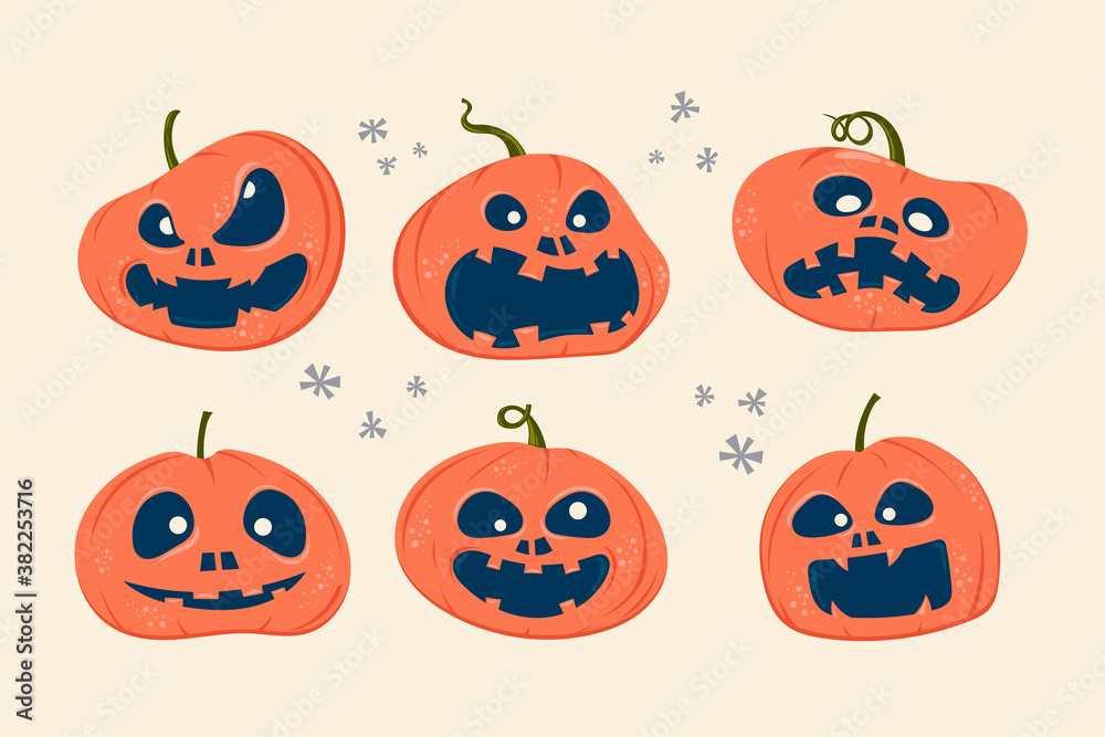 Naklejka premium Set of Halloween scary pumpkins with expression