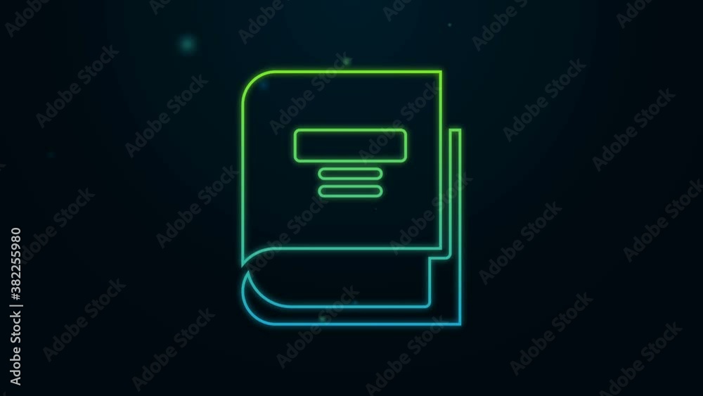 Glowing neon line Book icon isolated on black background. 4K Video motion graphic animation Glowing neon line Book icon isolated on black background. 4K Video motion graphic animation