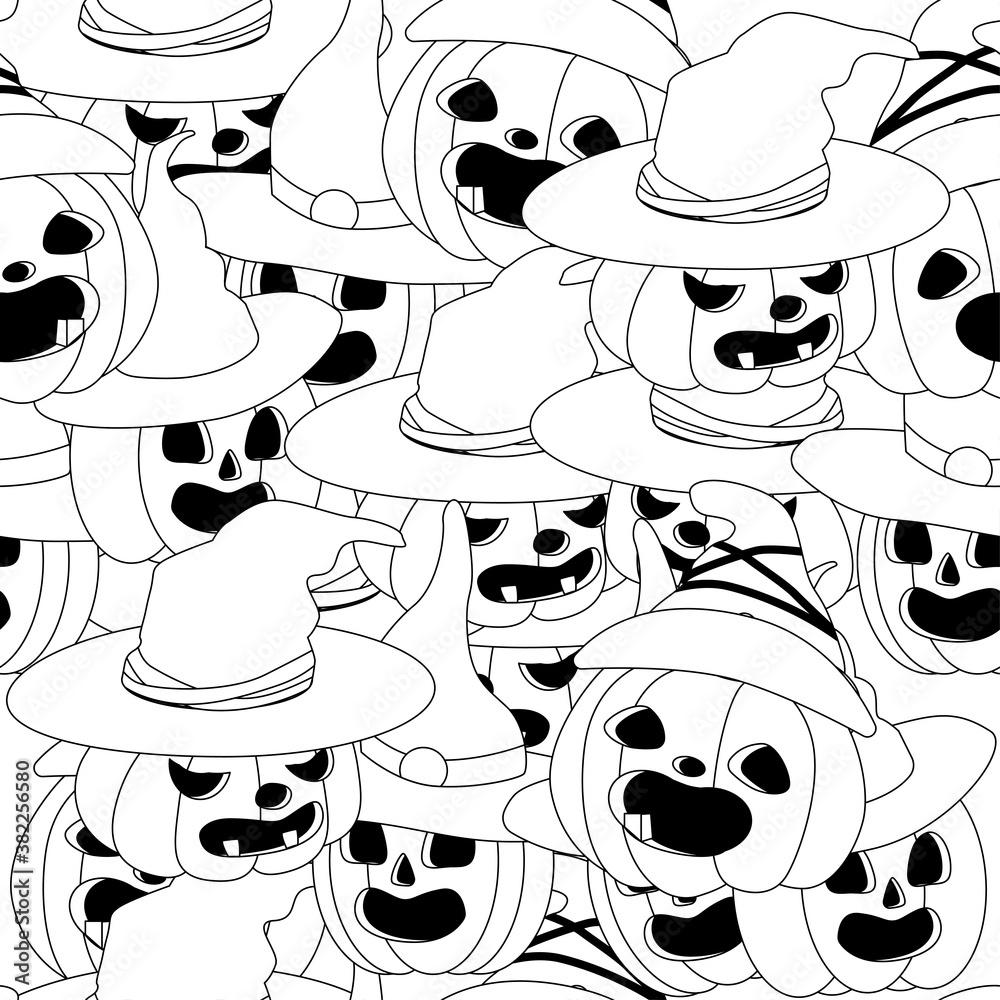 Obraz premium Halloween blue festive seamless pattern. Endless background balloons with scary face, bats, ghosts. Seamless pattern with orange and black halloween balloons. Halloween decorations concept pattern