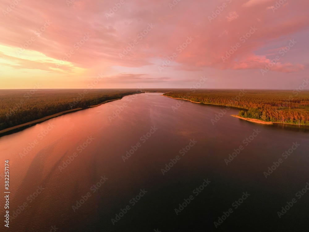 default Stunning sunset over Sajno lake, Poland, aerial view