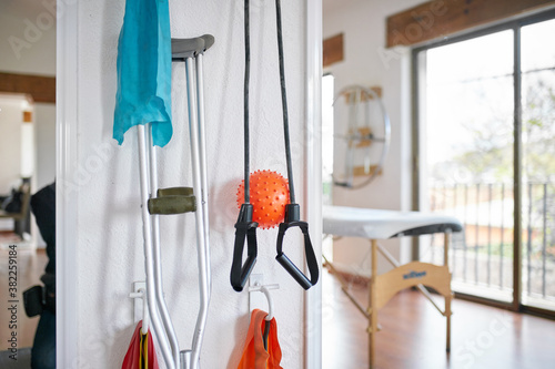Concept photo of physiotherapy clinic with sports equipment