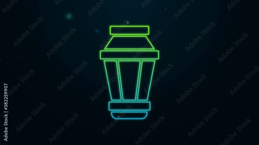Glowing neon line Garden light lamp icon isolated on black background. Solar powered lamp. Lantern. Street lamp. 4K Video motion graphic animation Glowing neon line Garden light lamp icon isolated on black background. Solar powered lamp. Lantern. Street lamp. 4K Video motion graphic animation