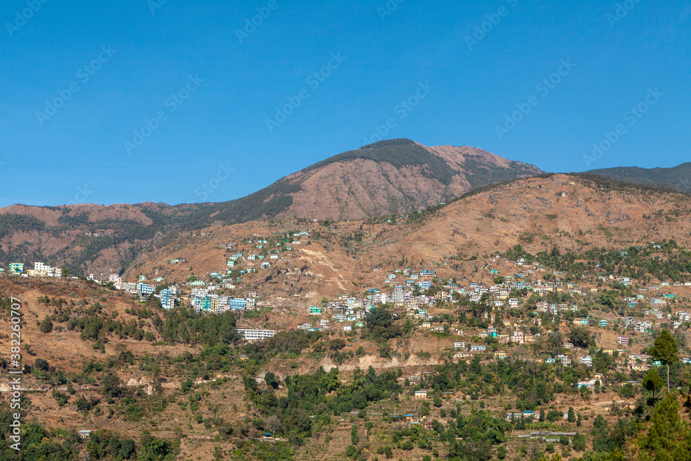 Rural Nepal: Hillside dotted with houses in Rukum, Nepal. Rural Nepal: Hillside dotted with houses in Rukum, Nepal.