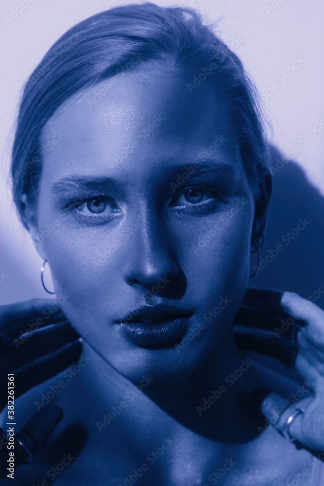 Beauty portrait in blue light Beauty portrait in blue light