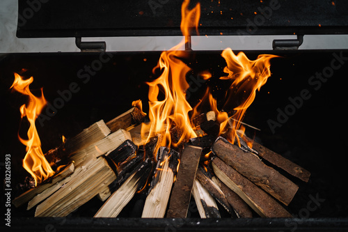Woods burning for barbecue