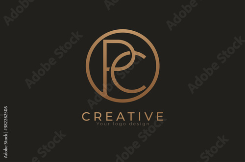 Abstract initial letter P and C logo,circle line and letter PC combination, usable for branding and business logos, Flat Logo Design Template, vector illustration