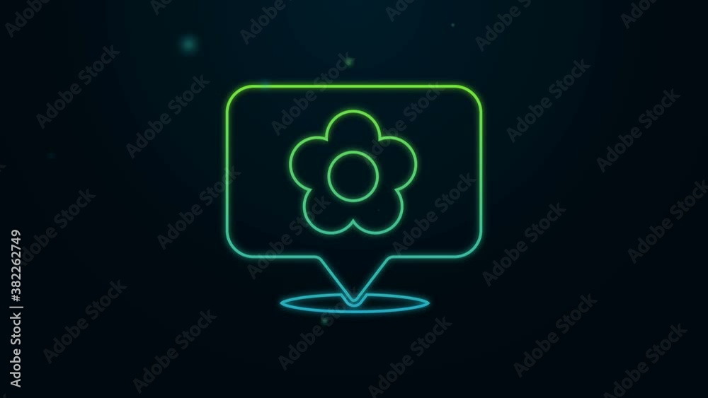 Glowing neon line Location with flower icon isolated on black background. 4K Video motion graphic animation Glowing neon line Location with flower icon isolated on black background. 4K Video motion graphic animation