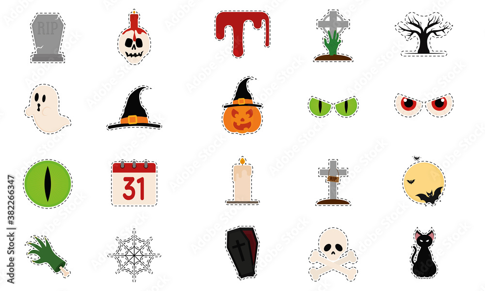 Fototapeta premium Isolated set halloween october scary icon sticker- Vector