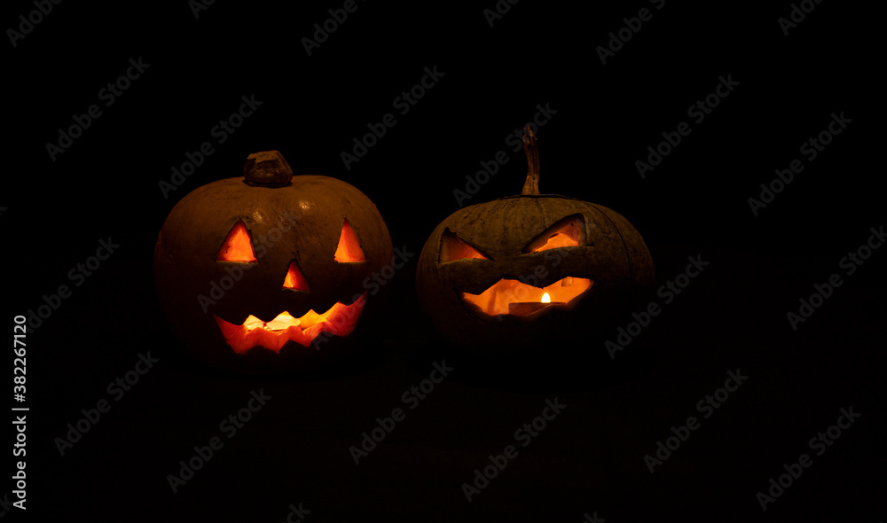 Closeup shot of spooky Halloween pumpkins Closeup shot of spooky Halloween pumpkins