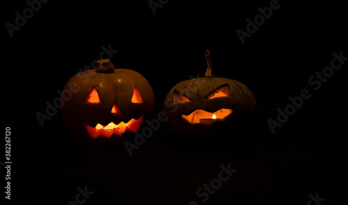 Closeup shot of spooky Halloween pumpkins