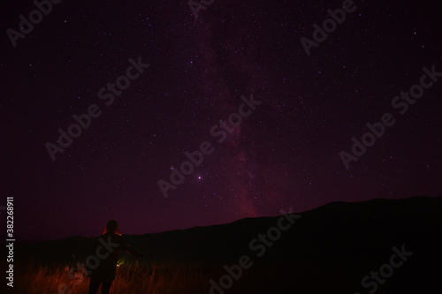 night sky stars with milky way on mountain background