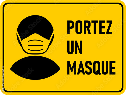 Portez un masque ("Wear a Face Mask" in Dutch) Horizontal Instruction Sign. Vector Image.