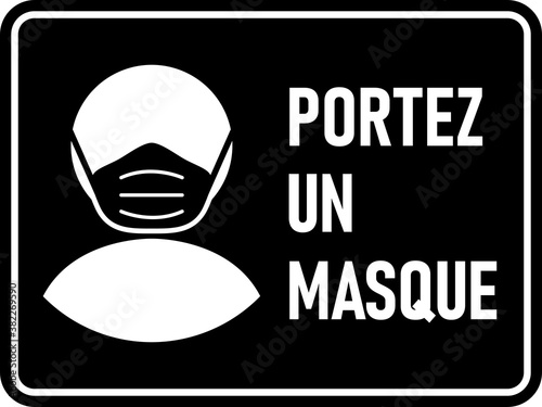 Portez un masque ("Wear a Face Mask" in Dutch) Horizontal Instruction Sign. Vector Image.