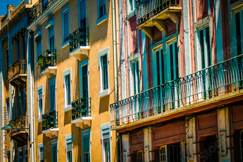 View of the facade of a building in the downtown of Lisbon in Portugal
