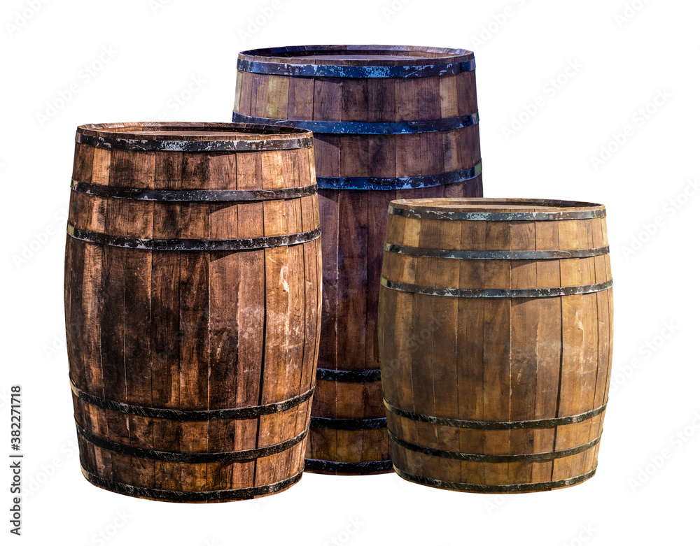 oak barrel, three dark brown wooden wine storage containers at the winery oak barrel, three dark brown wooden wine storage containers at the winery