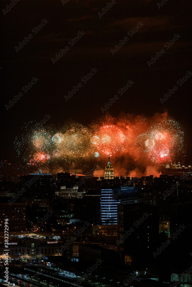 Festive fireworks in Moscow, victory day celebrations Festive fireworks in Moscow, victory day celebrations