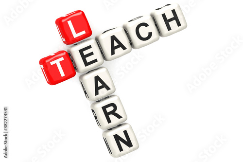 Learn teach word concept on cube block isolated