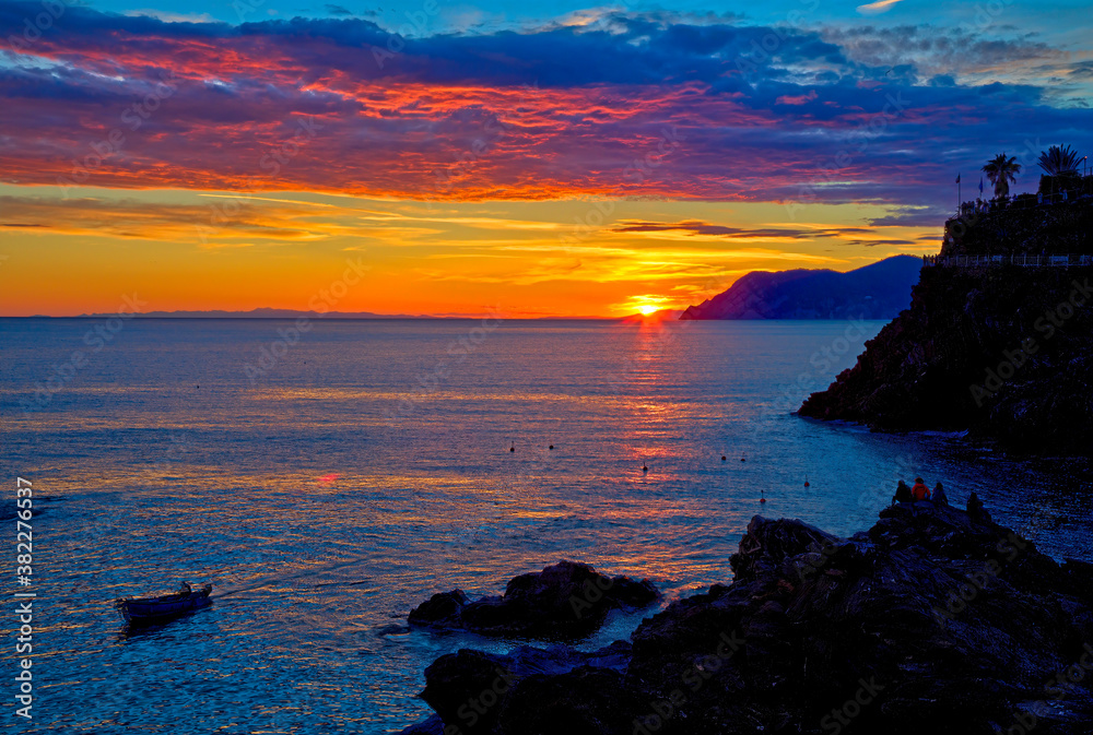 Manarola, Cinque Terre sunset over the Mediterranean