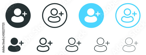 Add new user icon vector male person profile avatar with plus symbol, Add user profile icon photo