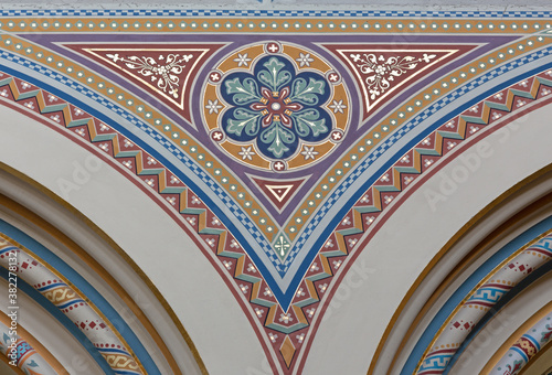 PRAGUE, CZECH REPUBLIC - OCTOBER 17, 2018: The detail of decoration in church Svatého Cyrila Metodeje.