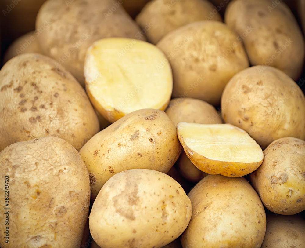 Fresh organic young potatoes sold on market Fresh organic young potatoes sold on market