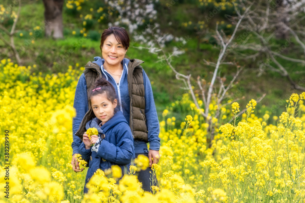 Mother & daughter in spring flowers Mother & daughter in spring flowers