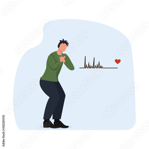 A man is experiencing a heart attack, chest discomfort, the onset of infarct, vector illustration in a flat style for medical websites, institutions, journalistic articles