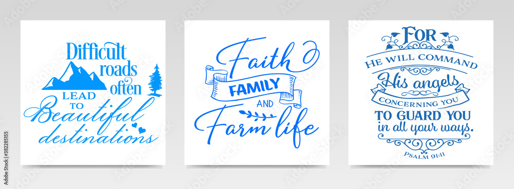 Fototapeta premium Christian quotes letter typography set illustration.